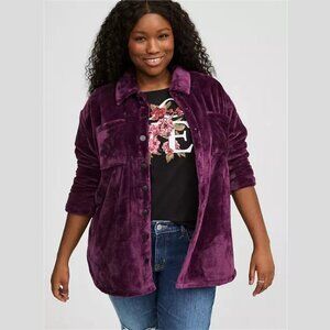 Torrid - Cozy Fur Snap Front Shacket in Winter Bloom Plum Purple​​​​